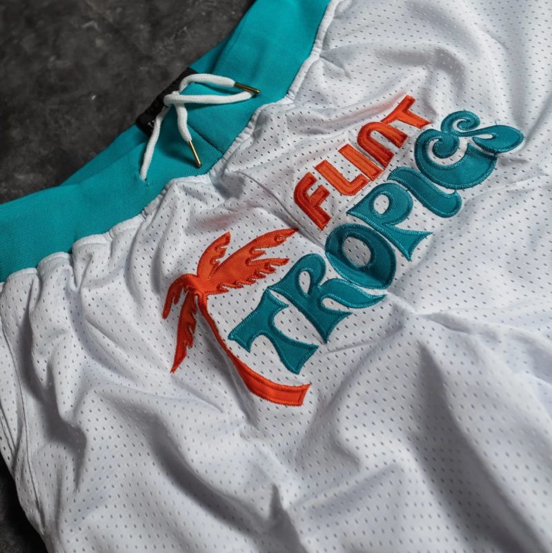 Jackie Moon #33 Movie Flint Tropics Basketball White Shorts logo