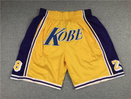 Kobe Bryant 8 24 Los Angeles Lakers Yellow Shorts