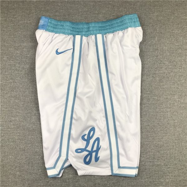 Los Angeles Lakers 2021 City Edition Swingman White Blue Shorts - Image 3