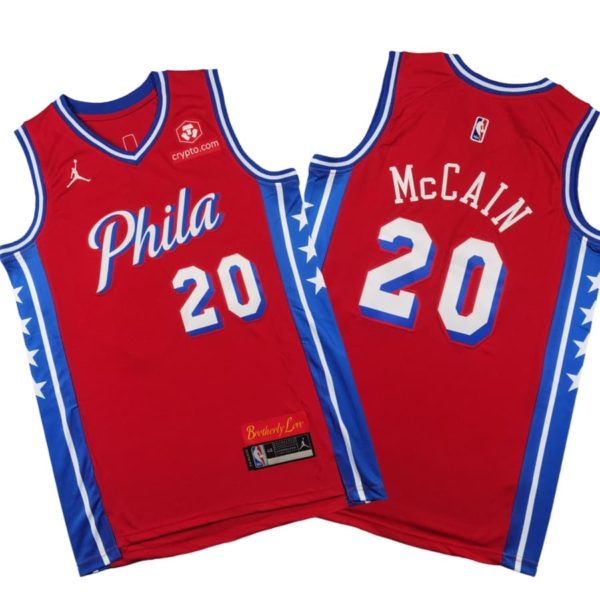 Unisex Jared McCain Red Philadelphia 76ers Swingman Badge Player Stitched Jersey