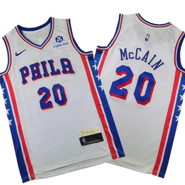 Unisex Jared McCain White Philadelphia 76ers Swingman Badge Player Stitched Jersey – Association Edition